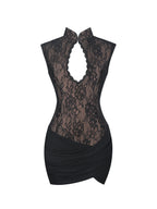 Valerie Black Lace Keyhole Ruched Mini Dress