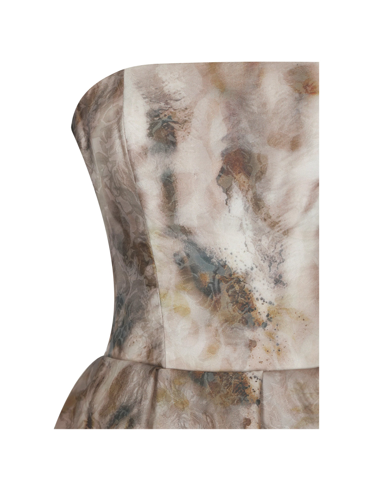 Micaela Camel Watercolor Jacquard Chiffon Dipped Hem Gown