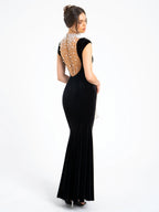 Rachael Black Velvet Pearl Embellished Gown