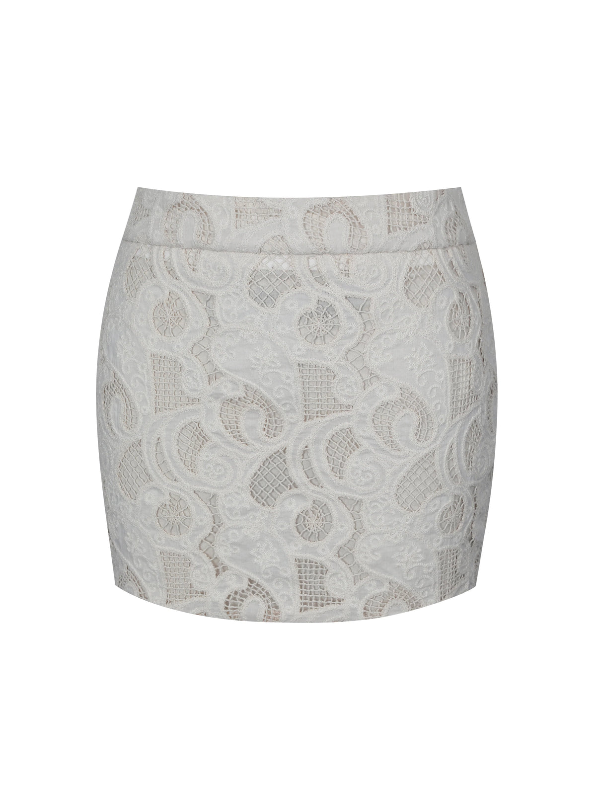 Wendy Beige Cotton Lace Low Rise Mini Skirt