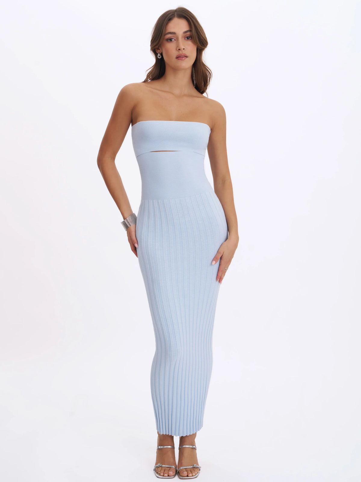 Yasmine Ice Blue Bamboo Knit Cutout Maxi Dress