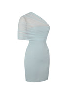 Phoebe Mint One Shoulder Ruched Mesh Mini Dress