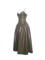 Parisia Cocoa Vegan Leather Drop Waist Midi Dress