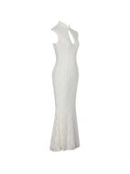 Garcelle Cream Brushed Lace Keyhole Mermaid Midi Dress