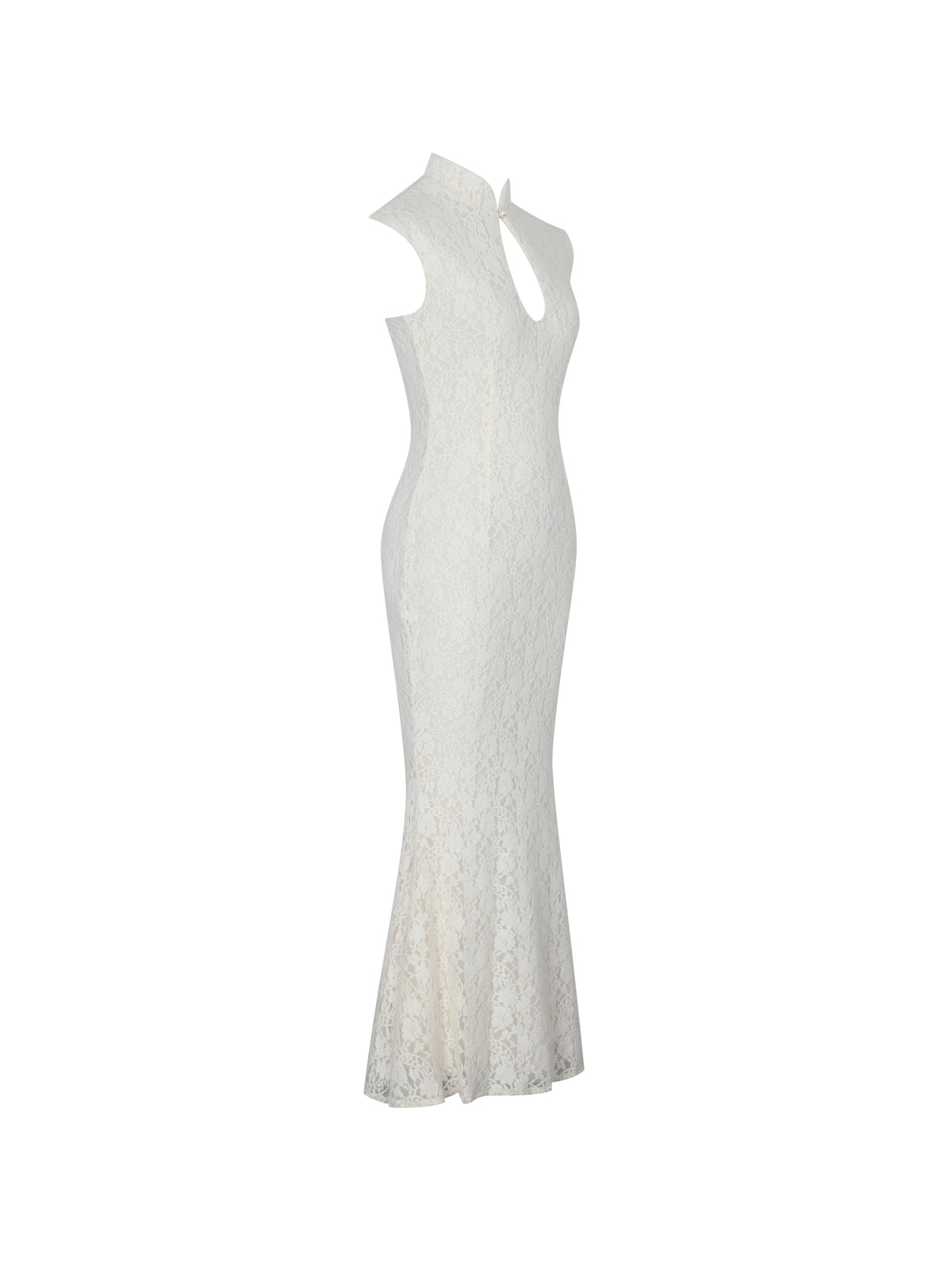 Garcelle Cream Brushed Lace Keyhole Mermaid Midi Dress