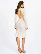 Pamina Beige Crochet Long Sleeve Midi Flare Mermaid Dress