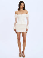 Narla Ivory Low Waisted Fur Mini Skirt