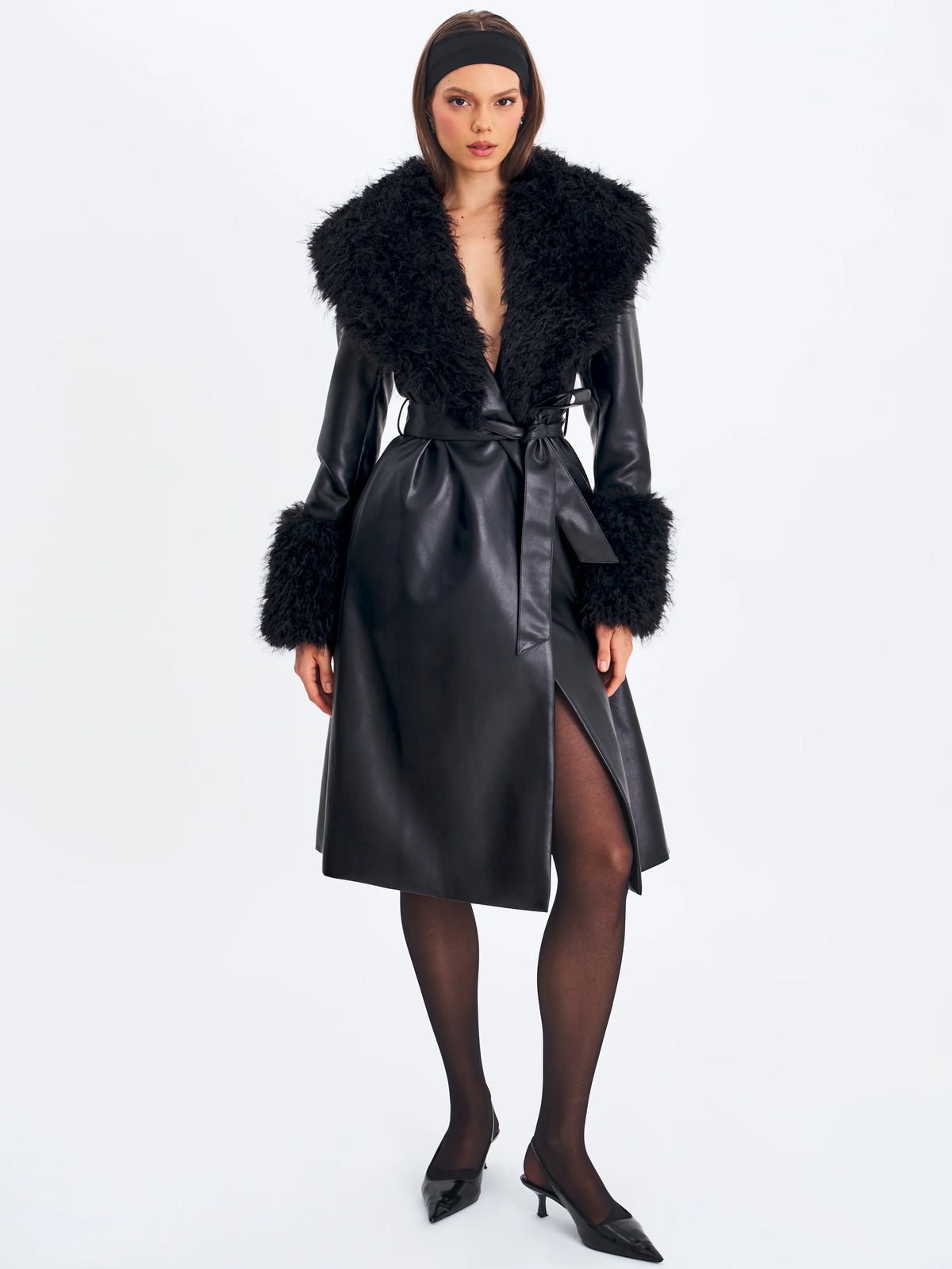 Zariah Black Faux Fur Trimmed Longline Coat