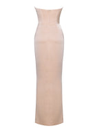 Amelia Blush Satin Corset Slit Gown With Crystal Embellished Archive Sale