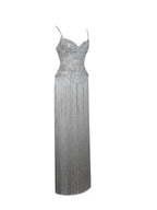 Olisa Silver Beaded Peplum Tassel Maxi Dress