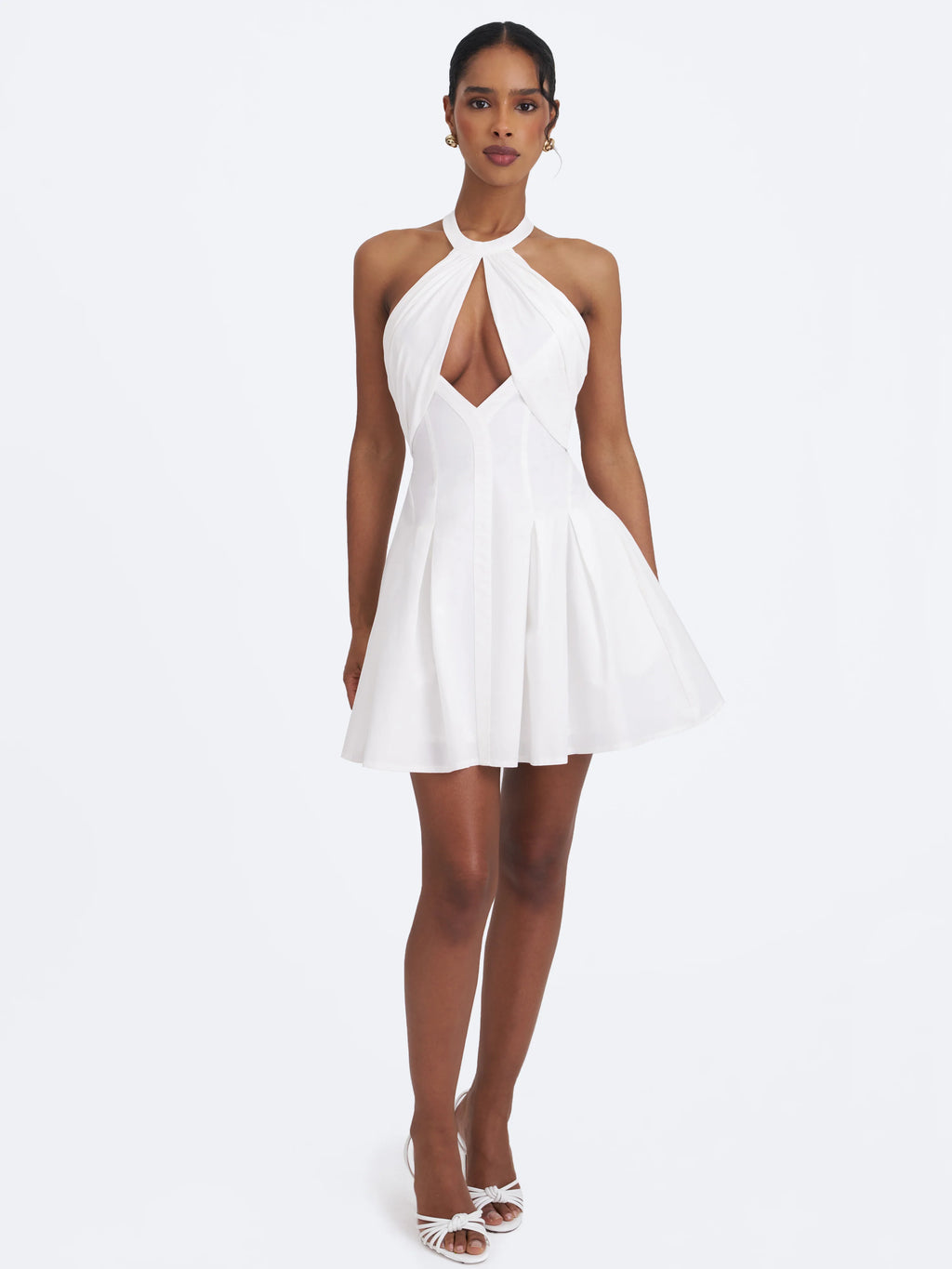 Jordyn White Cotton Poplin Keyhole Halter Mini Dress