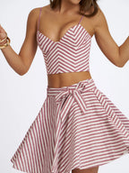 Xolani Red White Striped Linen Mini Skirt