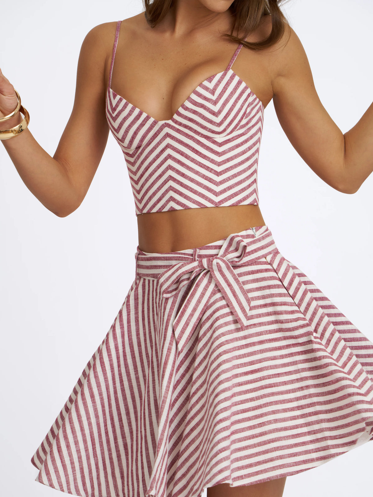 Xolani Red White Striped Linen Mini Skirt