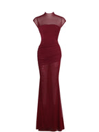 Fabienne Burgundy Mesh Cap Sleeve Mermaid Gown
