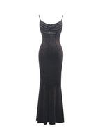 Veronique Brown Croc Embossed Velvet Cowl Neck Mermaid Maxi Dress