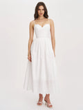 Oberon White Cotton Eyelet Lace Up Back Maxi Dress