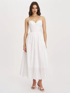 Oberon White Cotton Eyelet Lace Up Back Maxi Dress