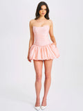 Oletta Pink Cotton Poplin Corset Strapless Bubble Hem Mini Dress