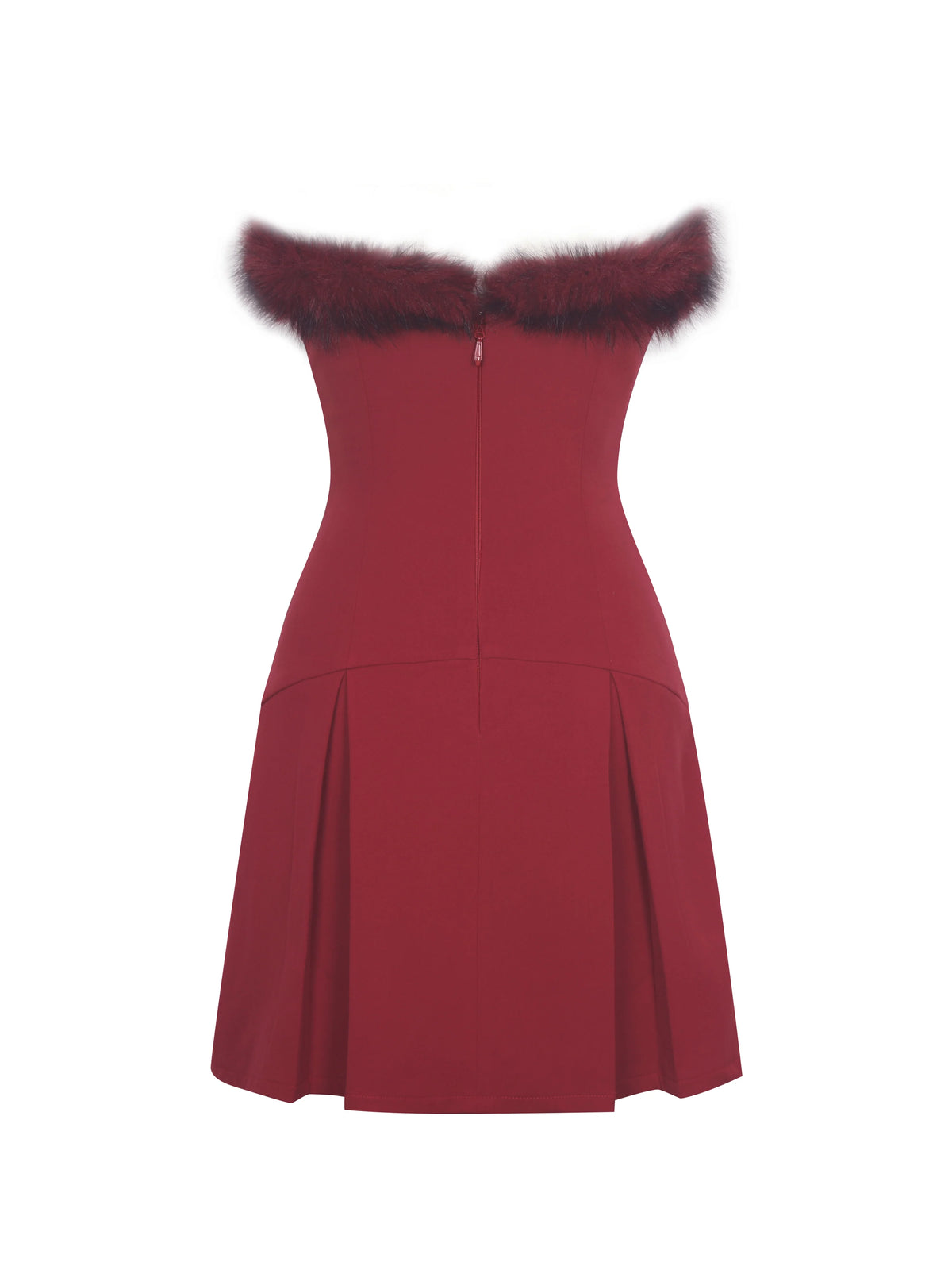 Nalia Crimson Fur Trimmed Sweetheart Mini Dress