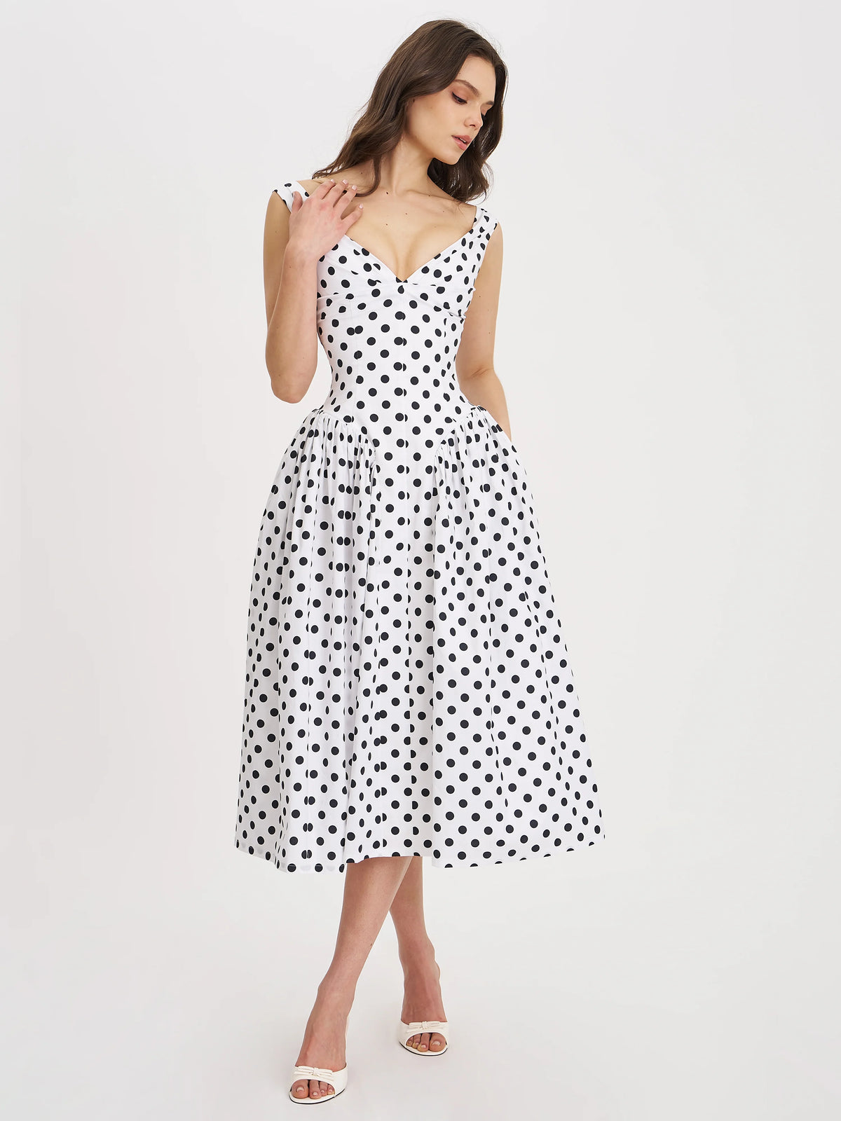 Rahma Polka Dot Cotton Poplin Drop Waist Midi Dress