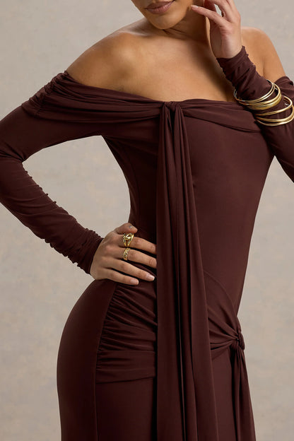 Jovie Brown Bardot Wrap Maxi Dress With Sash Detail