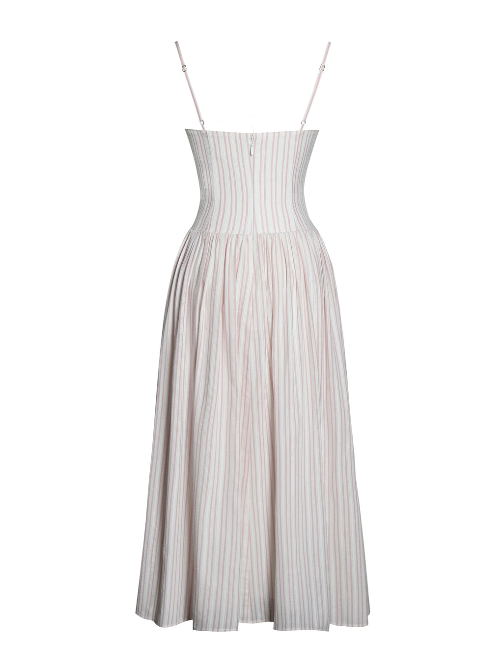 Zania Pink Stripe Cotton Jacquard Midi Dress