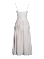 Zania Pink Stripe Cotton Jacquard Midi Dress