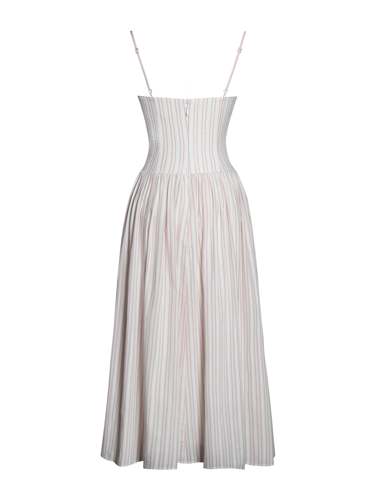Zania Pink Stripe Cotton Jacquard Midi Dress