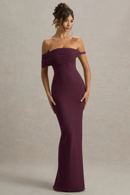 Melika Burgundy Twisted Bardot Maxi Dress