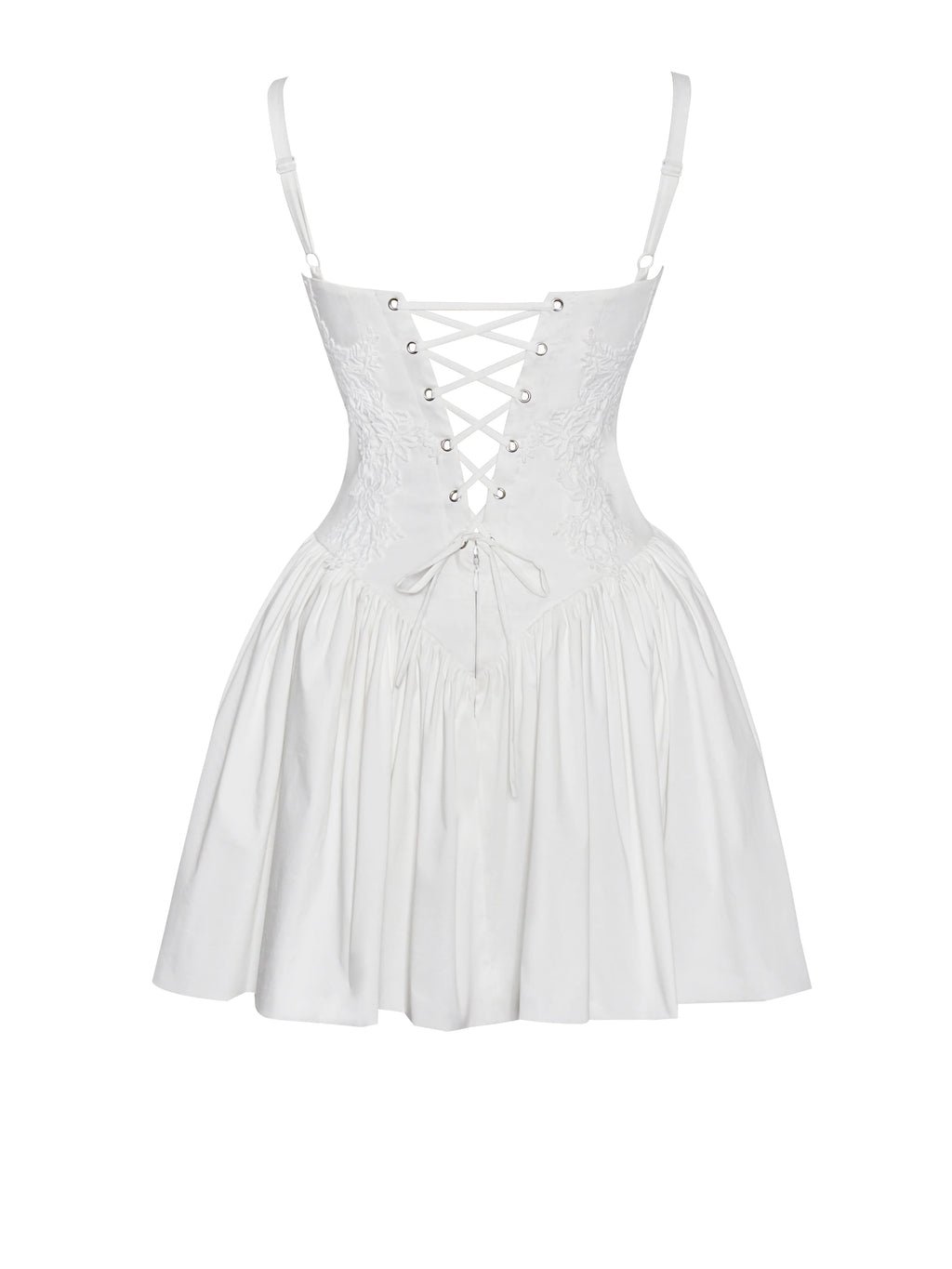 Kadi White Cotton Poplin Drop Waist Corset Mini Dress