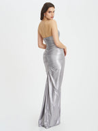 Sable Ruched Silver Glitter Mermaid Gown