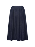 Maevie Indigo Denim Gathered A Line Midi Skirt