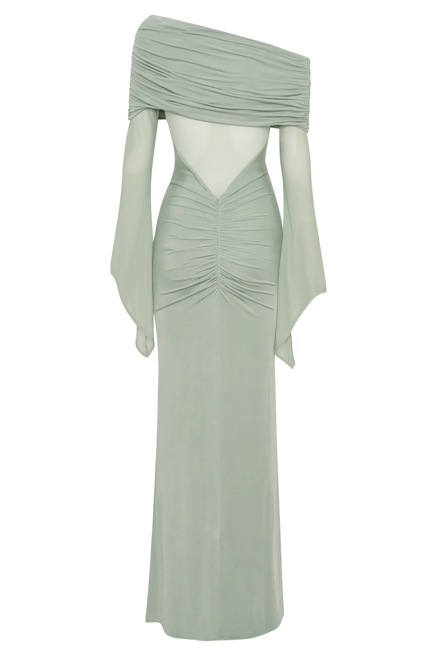 Kaitlin One Shoulder Slinky And Mesh Maxi Dress Basil