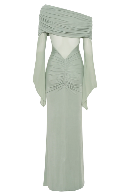Kaitlin One Shoulder Slinky And Mesh Maxi Dress Basil