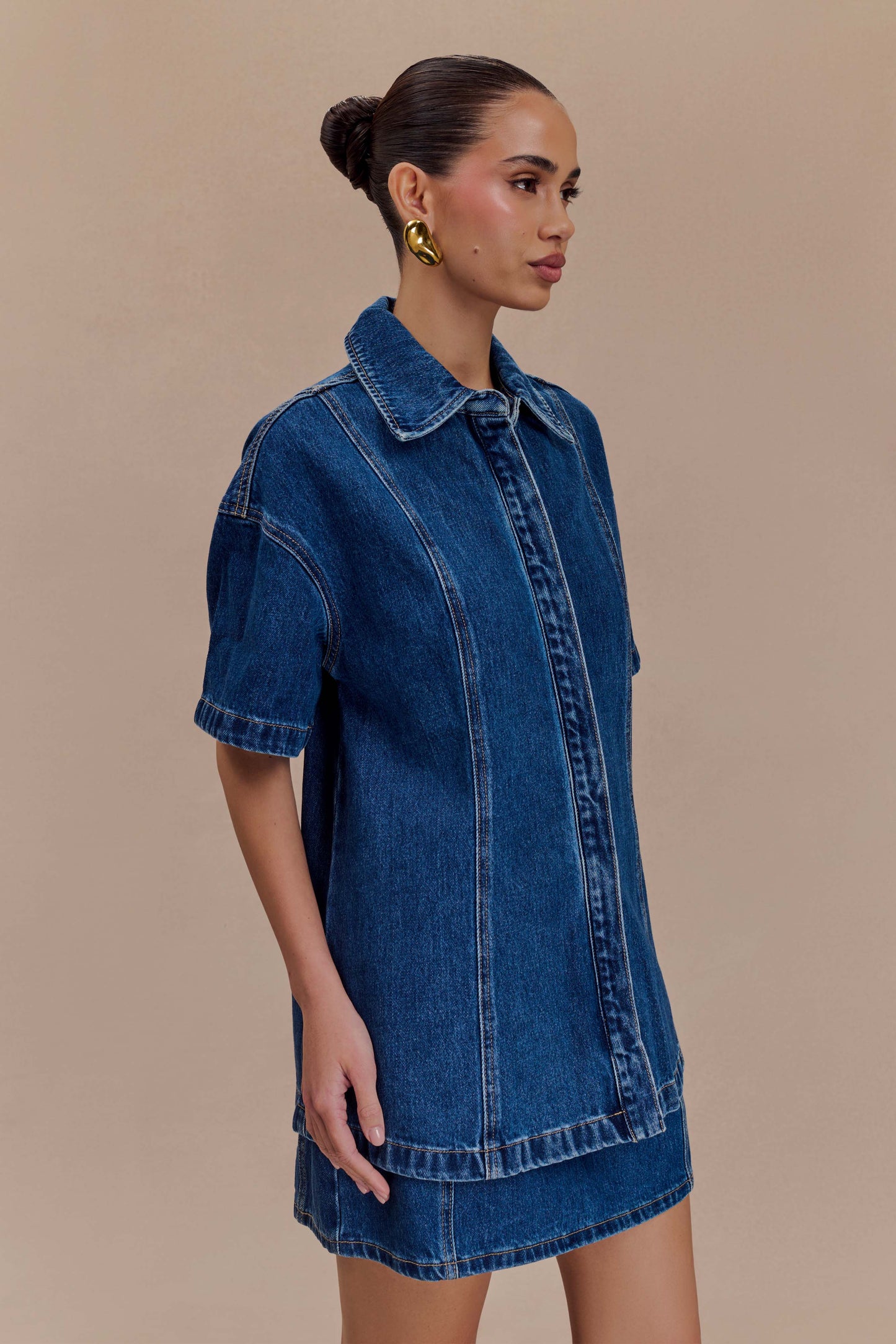 Maya Oversized Denim Shirt Dark Blue