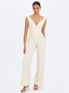 Harper Ivory Ruched V Neck Jumpsuit with Scarf