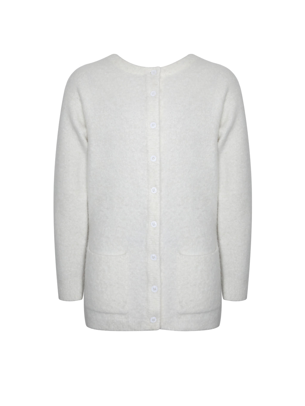 Orla White Wool Blend Ribbed Knit Cardigan