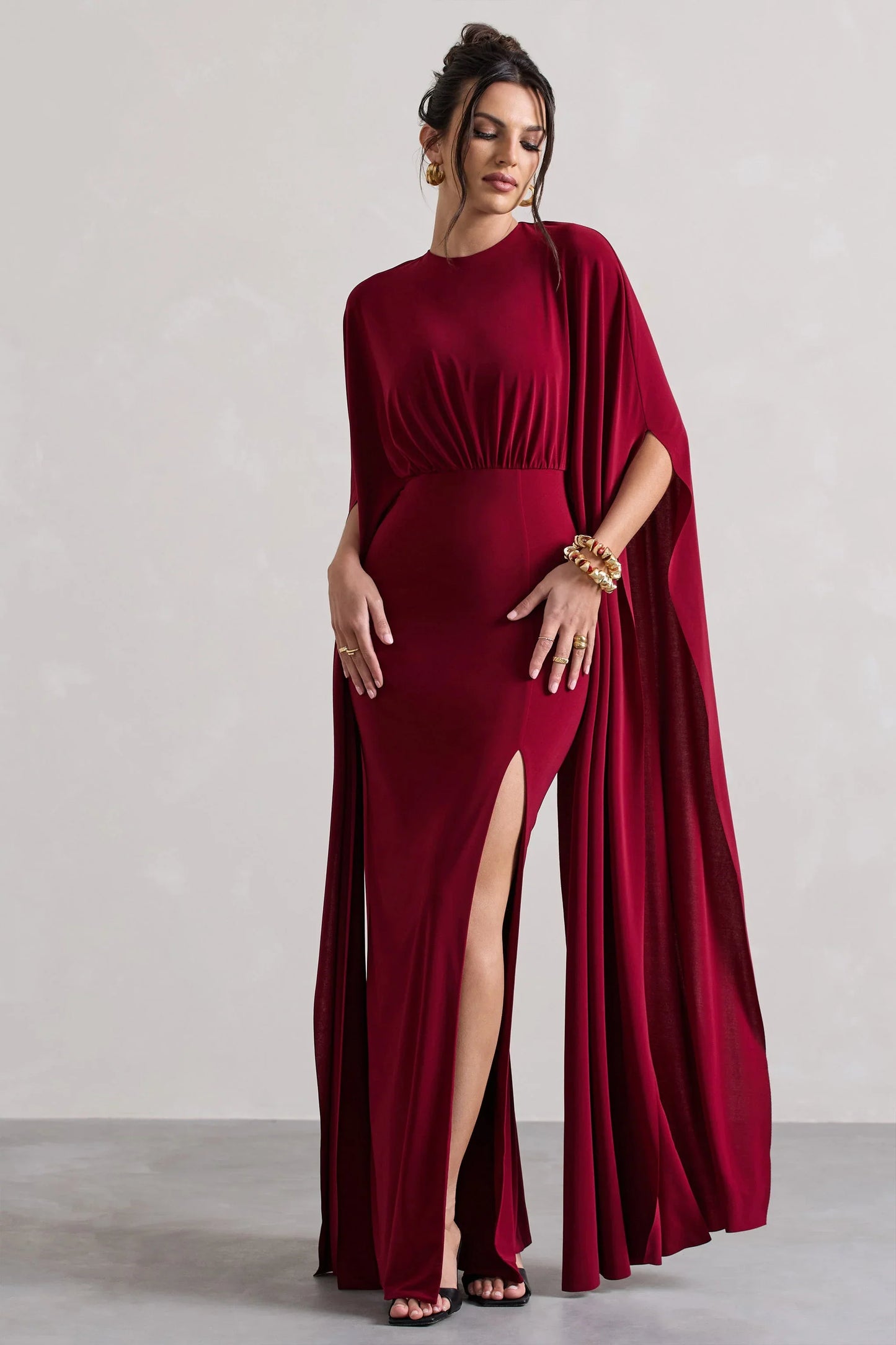 Ilaria Berry Cape Sleeve Split Maxi Dress
