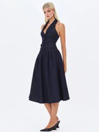 Maevie Indigo Denim Gathered A Line Midi Skirt