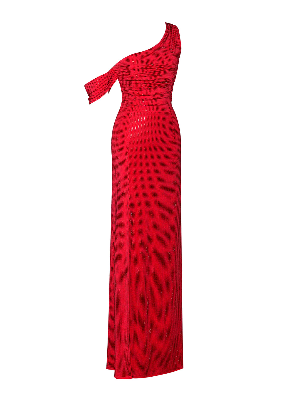 Paget Red Mesh Rhinestone Embellished High Slit Gown Archive Sale