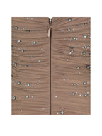 Viveca Apricot Crystal Embellished Asymmetrical Ruched Maxi Dress