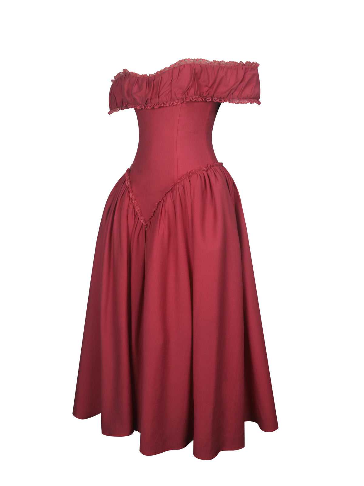 Xavy Crimson Off Shoulder Corset Midi Dress