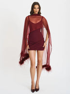 Tori Wine Red Pleated Mini Dress with Chiffon Scarf