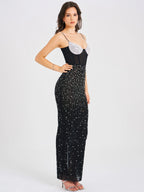 Jimena Crystal Embellished Back Slit Maxi Dress Archive Sale