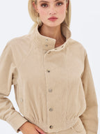Romilly Beige Cotton Corduroy Funnel Collar Jacket