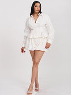 Sylvie White Pinstripe Bubble Shorts