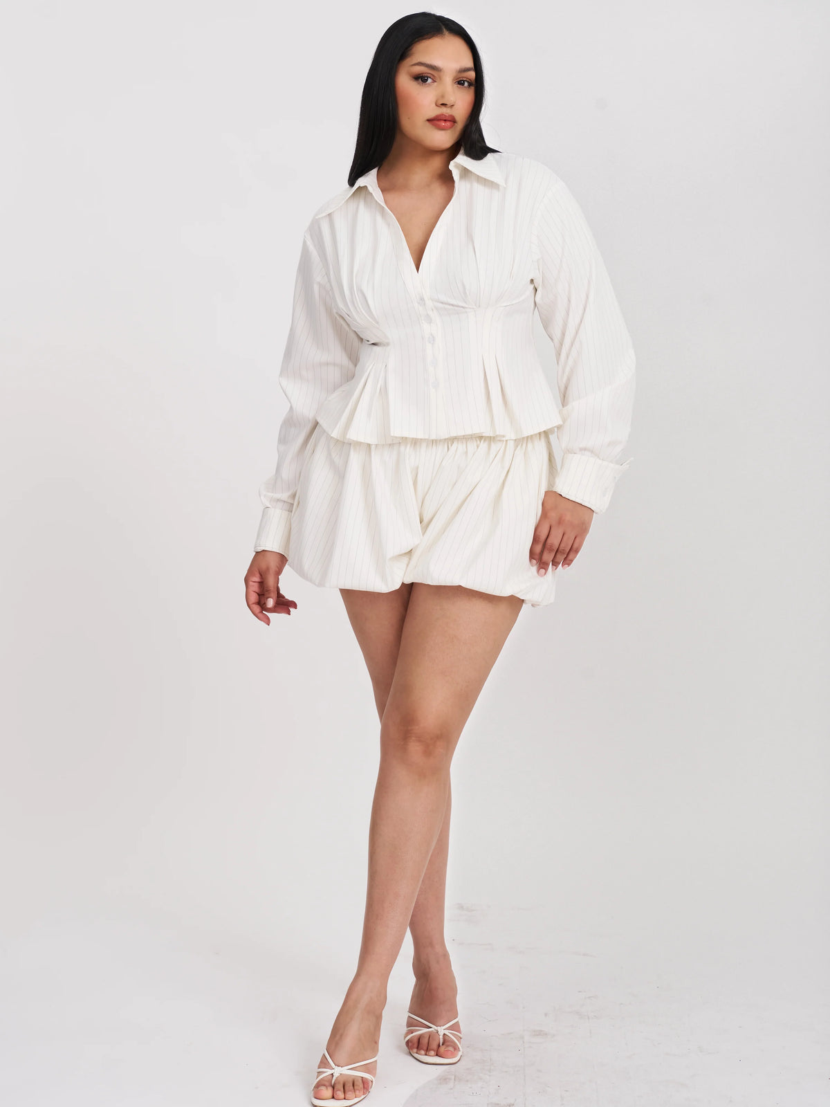 Sylvie White Pinstripe Bubble Shorts