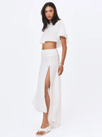 Yanna White Chiffon High Low Maxi Skirt