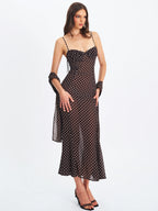Yadira Brown Base Polka Dot Chiffon Maxi Dress