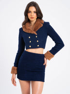 Wylda Navy Blue Boucle Wool Bodycon Mini Skirt Archive Sale